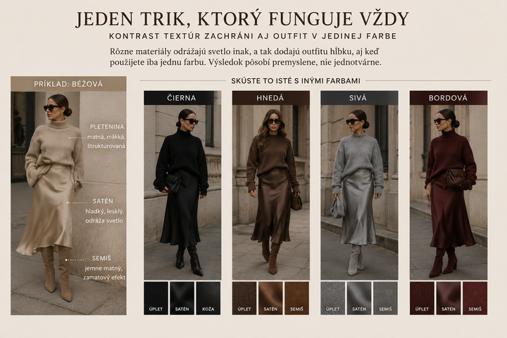 Ako kombinovať jednofarebné outfity - vizualizácia